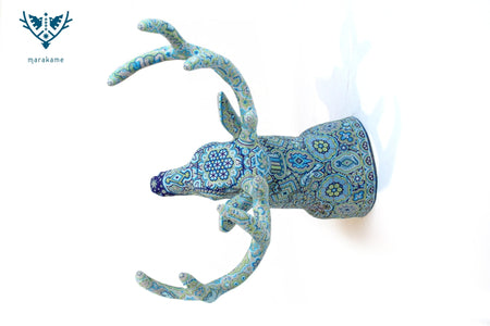 Escultura Arte Huichol - Cabeza de Venado azul - Kauyumarie - Arte Huichol - Marakame