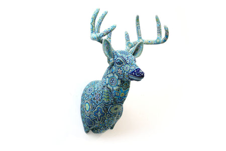 Sculpture Huichol Art - Blue Deer Head - Kauyumarie - Huichol Art - Marakame