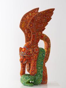 Escultura Arte Huichol - Jaguar alado con serpiente - Tatewari - Arte Huichol - Marakame