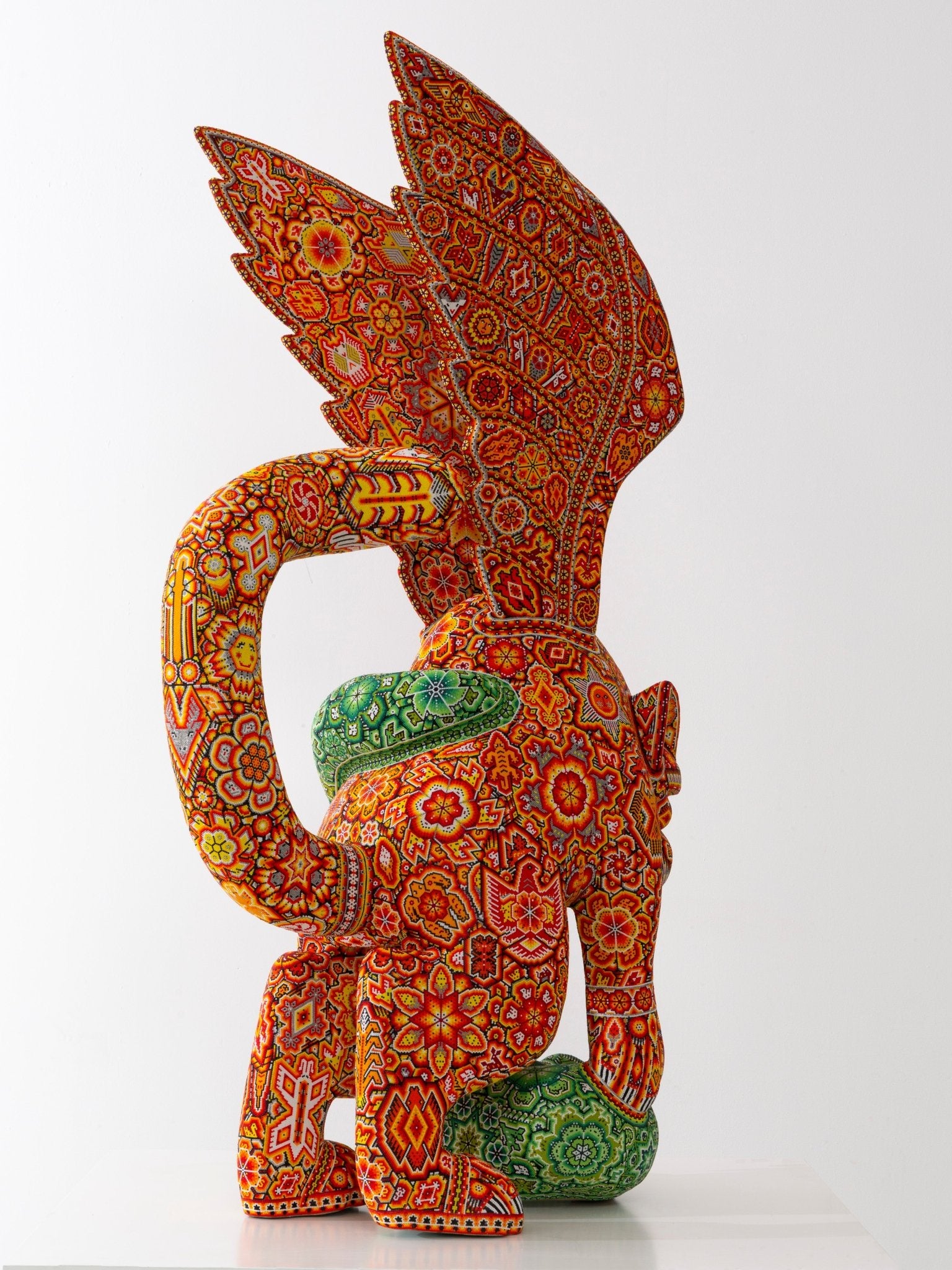 Escultura Arte Huichol - Jaguar alado con serpiente - Tatewari - Arte Huichol - Marakame