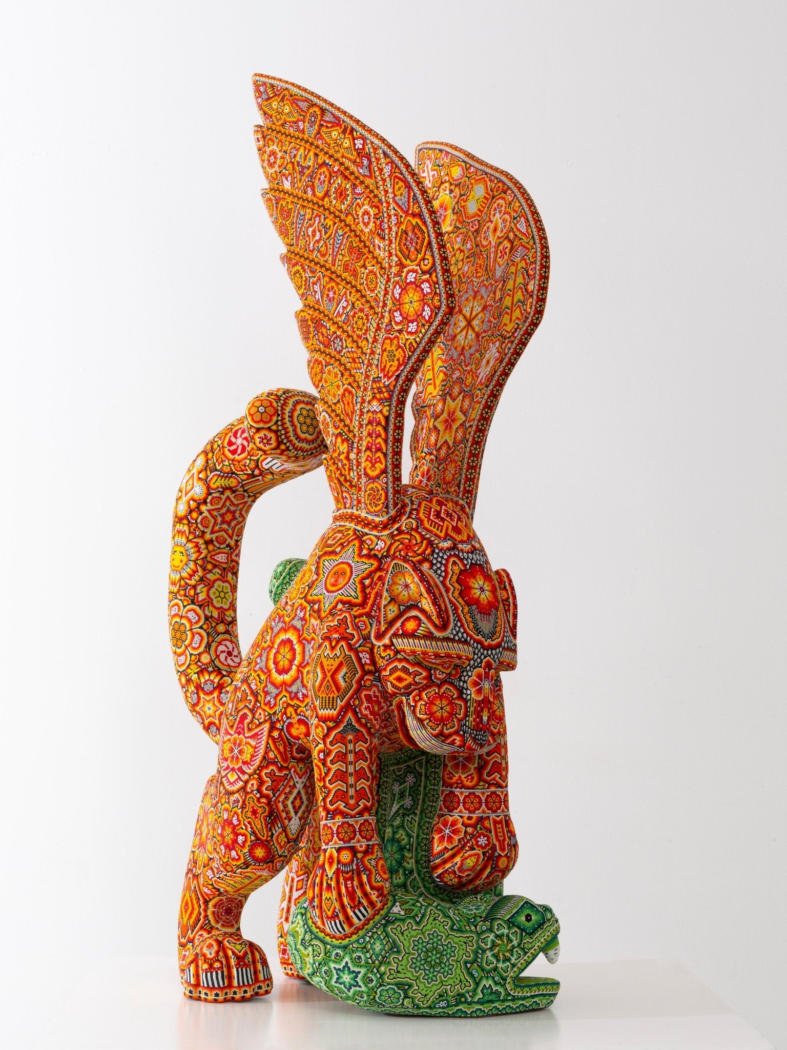 Escultura Arte Huichol - Jaguar alado con serpiente - Tatewari - Arte Huichol - Marakame