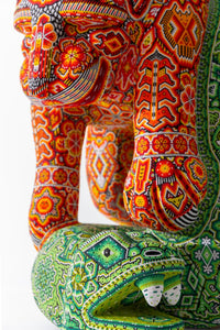 ウイチョル族アート彫刻 - 翼のあるジャガーとヘビ - タテワリ - ウイチョル族アート - マラカメ