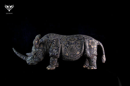 Escultura Arte Huichol - Rinoceronte Haiyuawita - Arte Huichol - Marakame
