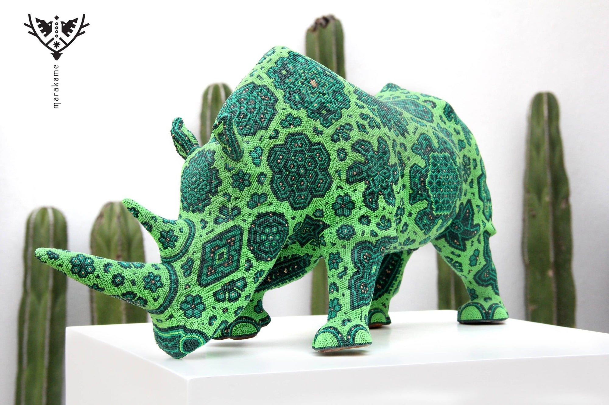 Escultura Arte Huichol - Rinoceronte Hikuri - Arte Huichol - Marakame
