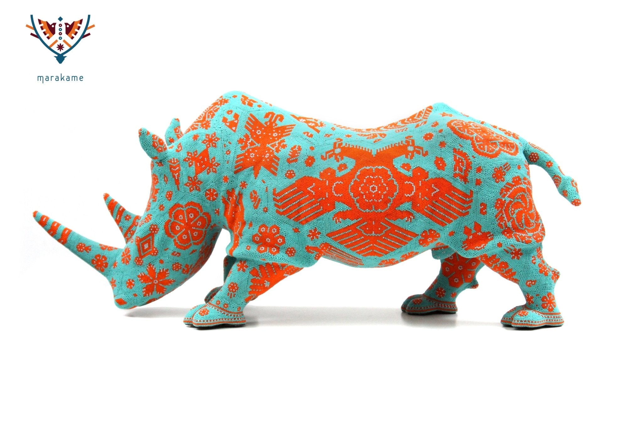 Escultura Arte Huichol - Rinoceronte Wexikia - Arte Huichol - Marakame