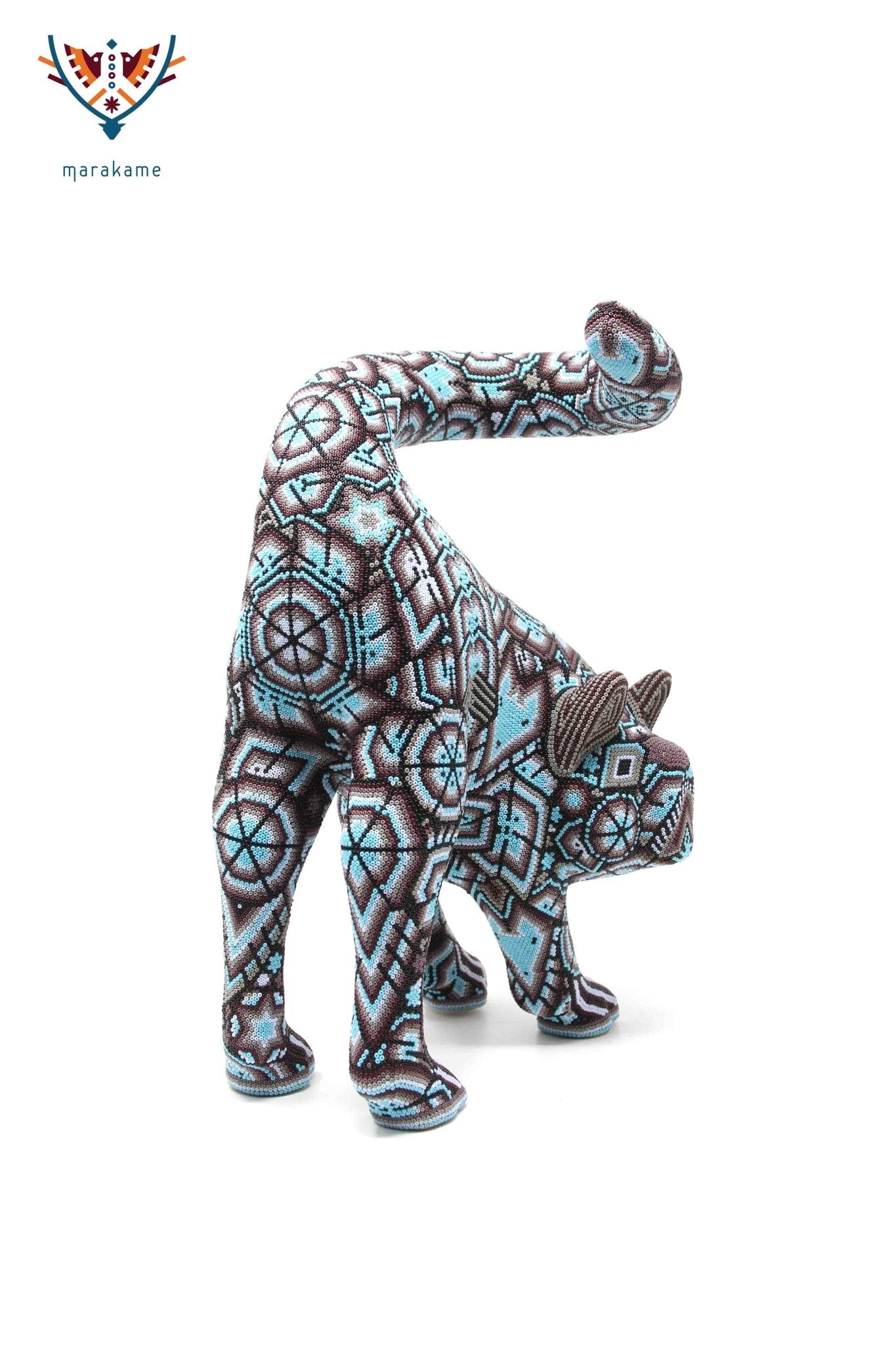 Sculpture d'Art Tigre Huichol - Huichol Feline Ewi - Art Huichol - Marakame