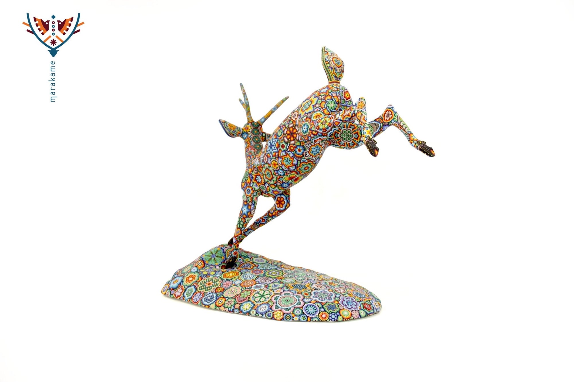 Sculpture d’art Huichol - Cerf bondissant - Maxa utsik+kame - Art Huichol - Marakame