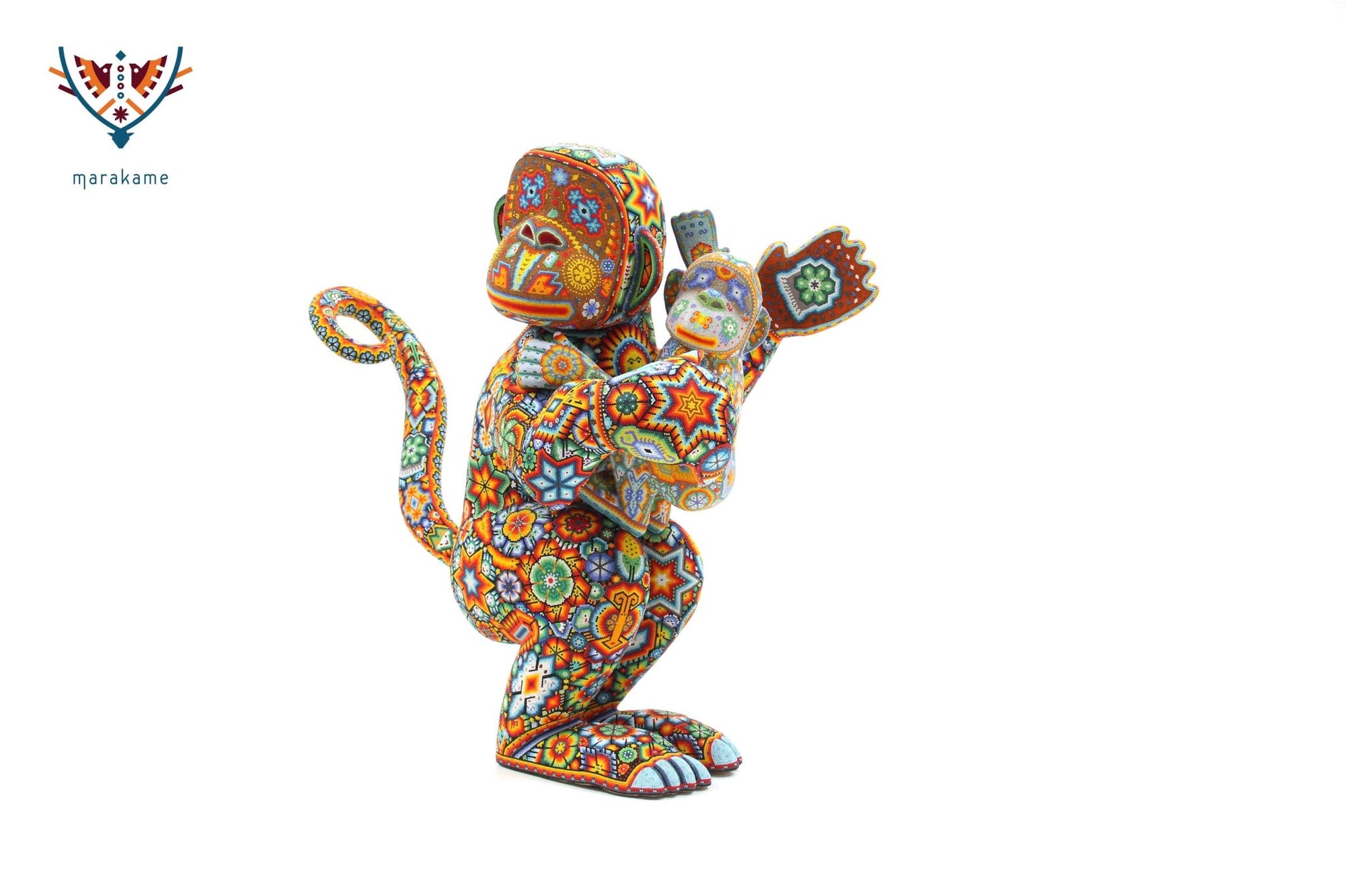 Copal Chango Skulptur mit Baby - Yurienaka - Huichol Kunst - Marakame