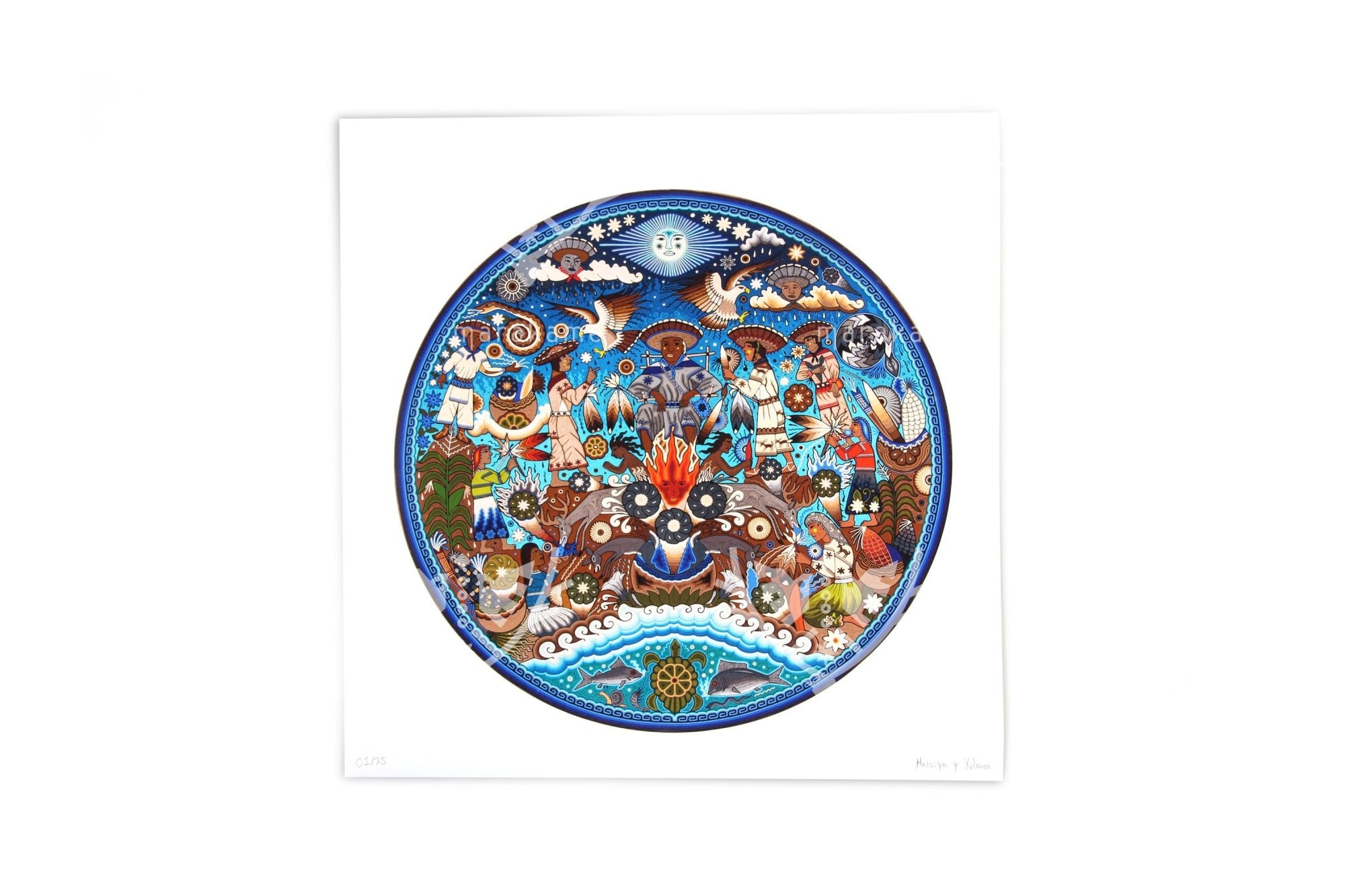 Ite+ri wewiya Haramara tsie timieme – 45 x 45 cm. - 18 x 18 Zoll. - Huichol-Kunst - Marakame