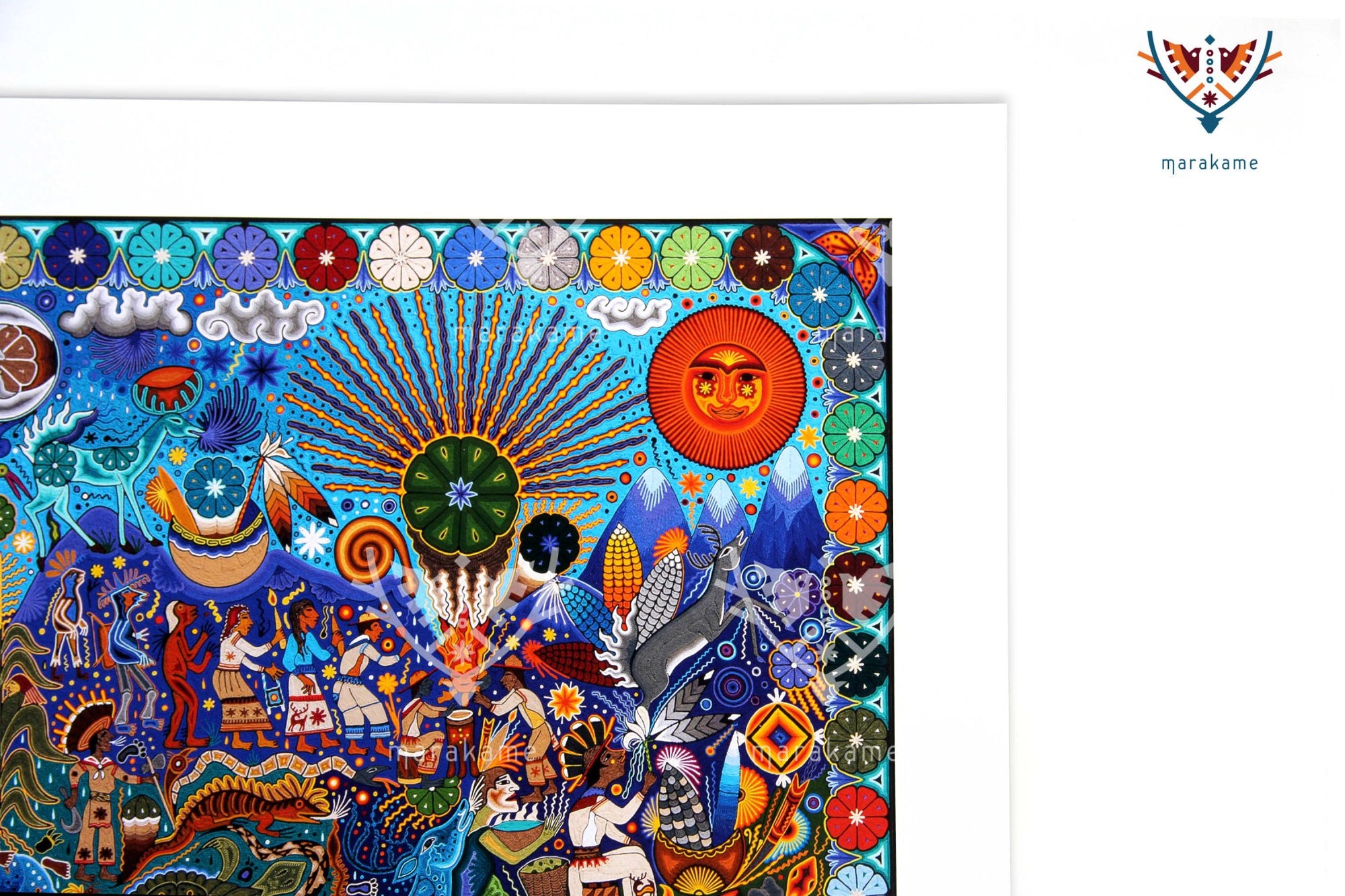 Geburt der Gottheiten – 90 x 50.6 cm. - 36 x 20 Zoll. - Huichol-Kunst - Marakame