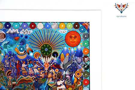 Birth of the Deities - 90 x 50.6 cm. - 36 x 20 in. - Huichol Art - Marakame