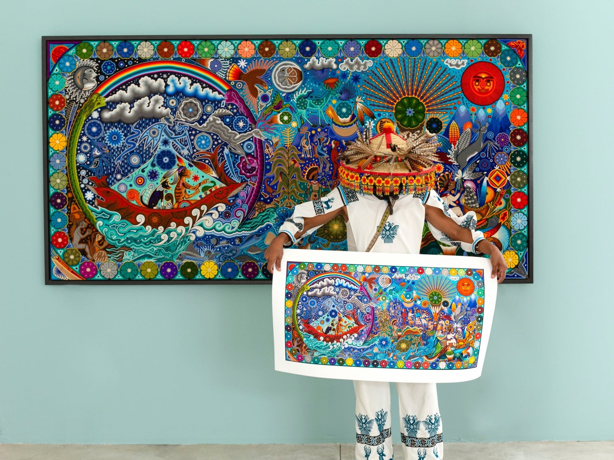 Birth of the Deities - 90 x 50.6 cm. - 36 x 20 in. - Huichol Art - Marakame