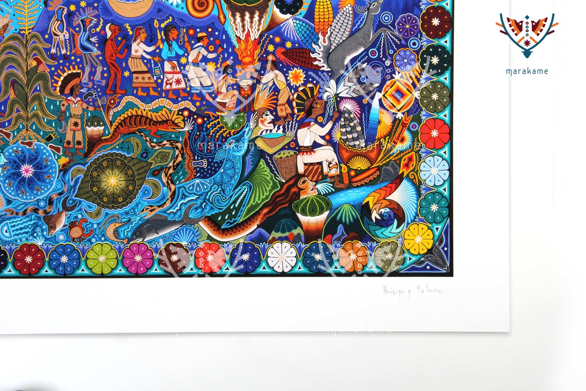 Birth of the Deities - 90 x 50.6 cm. - 36 x 20 in. - Huichol Art - Marakame
