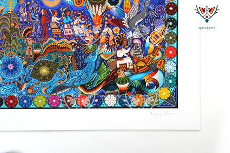 Nacimiento de las Deidades - 90 x 50.6 cm. - 36 x 20 in. - Arte Huichol - Marakame