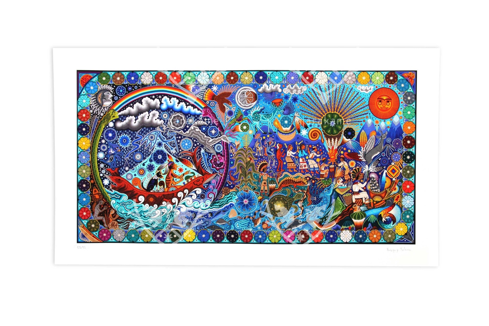 Nacimiento de las Deidades - 90 x 50.6 cm. - 36 x 20 in. - Arte Huichol - Marakame