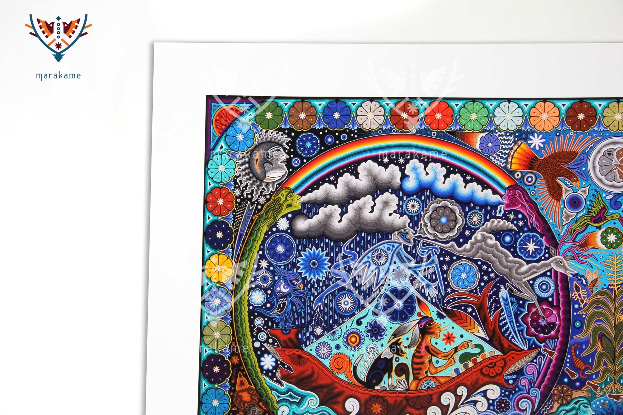 Geburt der Gottheiten – 90 x 50.6 cm. - 36 x 20 Zoll. - Huichol-Kunst - Marakame