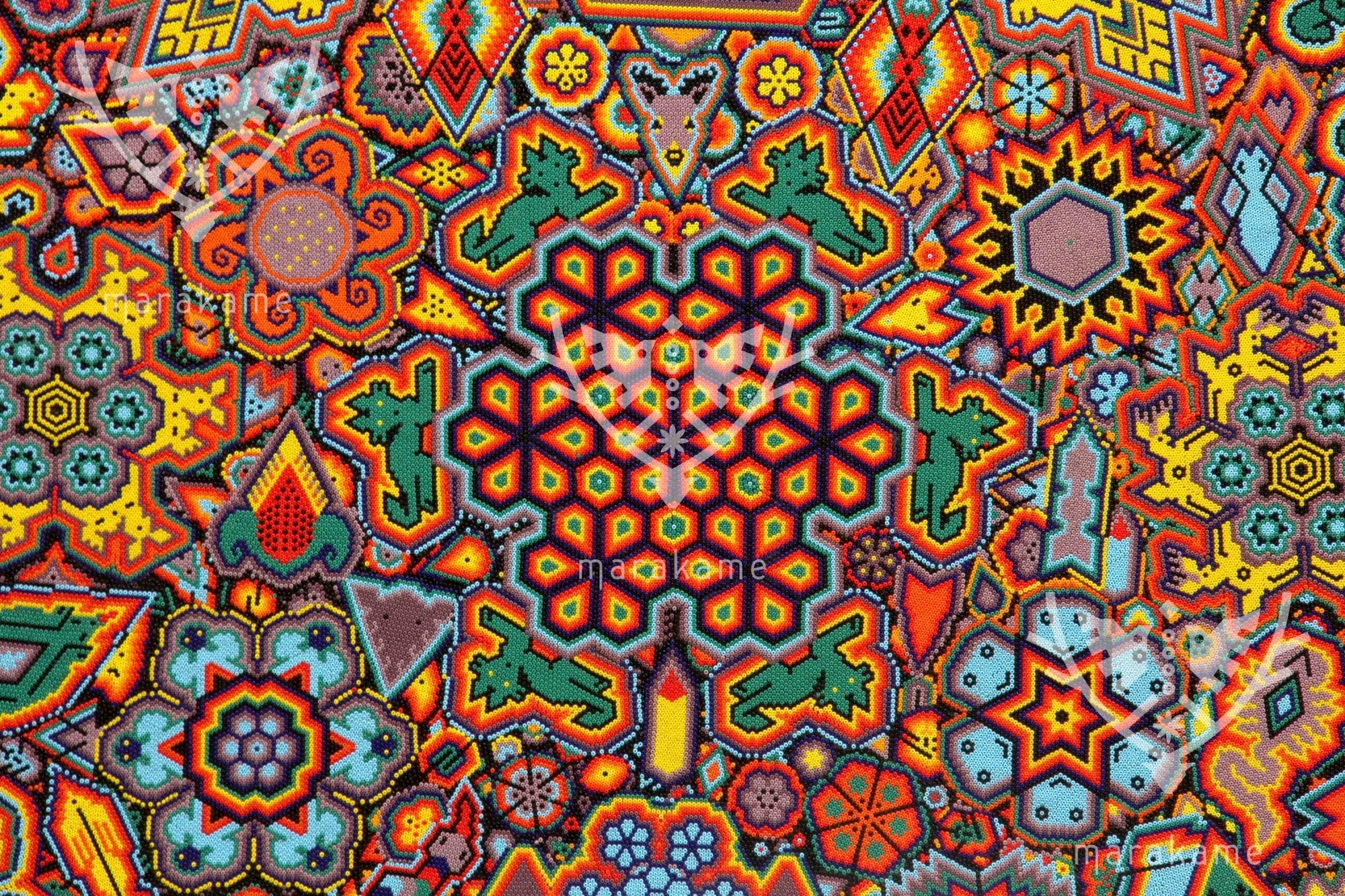 Nierika de Chaquira Círculo Huichol - Calihuey - 120 cm. - Arte Huichol - Marakame