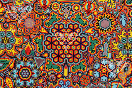 Nierika de Chaquira Círculo Huichol - Calihuey - 120 cm. - Arte Huichol - Marakame