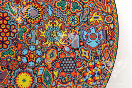 Nierika de Chaquira Círculo Huichol - Calihuey - 120 cm. - Arte Huichol - Marakame