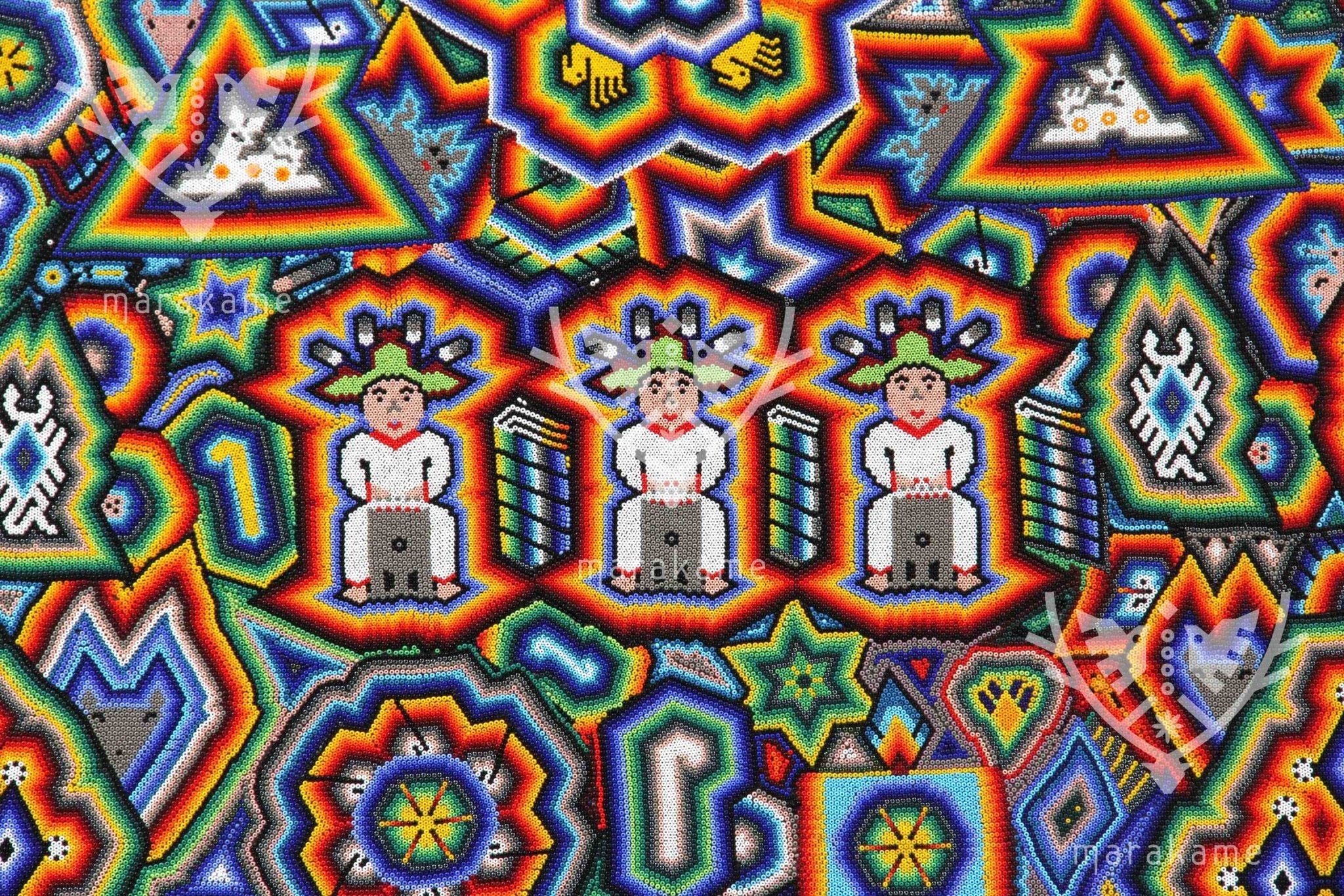 Nierika de Chaquira Circulo Huichol - Los tres Marakate - 120 cm. - Arte Huichol - Marakame