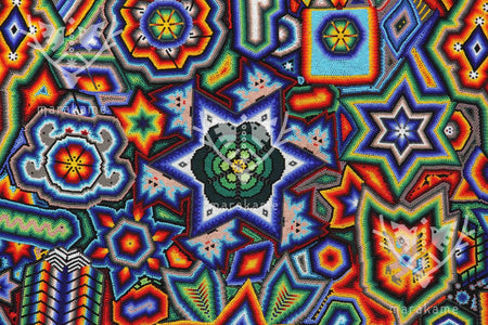 Nierika de Chaquira Circulo Huichol - Los tres Marakate - 120 cm. - Arte Huichol - Marakame