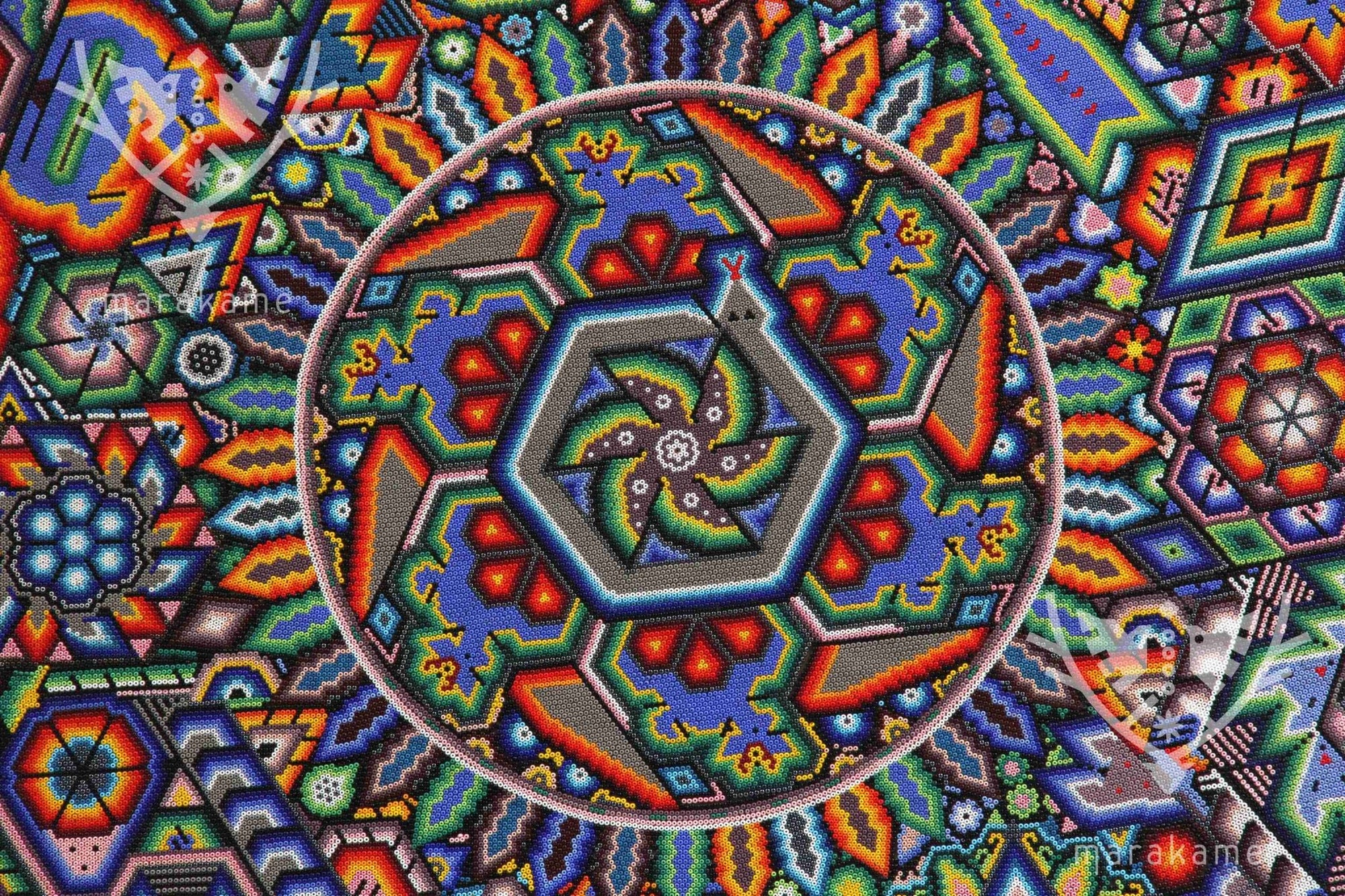 Nierika de Chaquira Circulo Huichol - Tatei Yurienaka - 120 cm. - Arte Huichol - Marakame