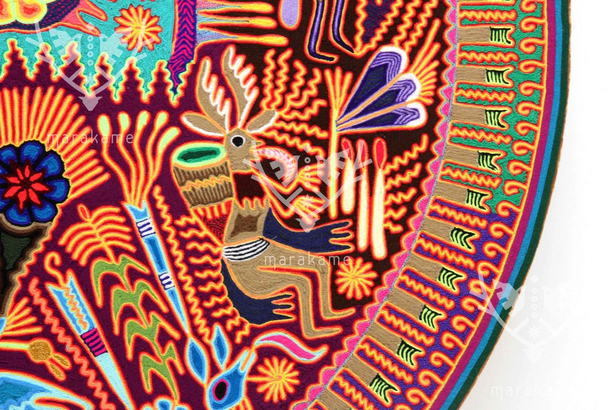 Nierika de Yarn Circle Huichol - The Blue Deer - 120 cm. - Huichol Art - Marakame
