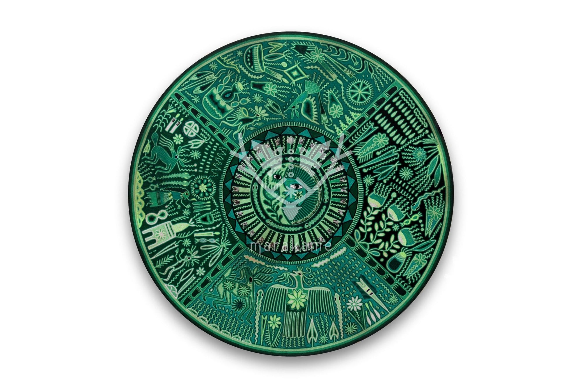 Nierika de Yarn Huichol Circle - The footprints of the old woman - 120 cm. - Huichol Art - Marakame