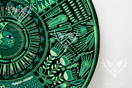 Nierika de Yarn Huichol Circle - The footprints of the old woman - 120 cm. - Huichol Art - Marakame