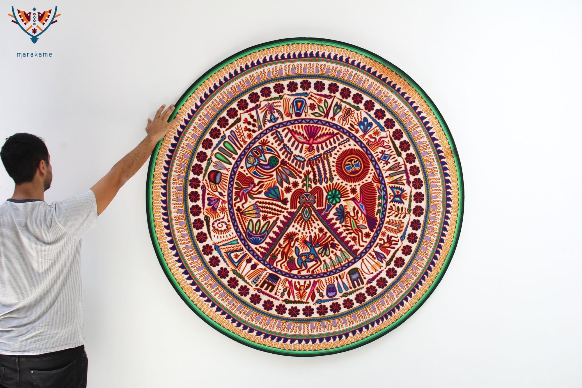 Nierika de Estambre Círculo Huichol - Nakawé - 160 cm. - Arte Huichol - Marakame