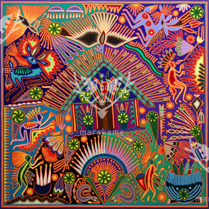 Nierika de Yarn Huichol Quadro - Il rumore della notte - 120 x 120 cm. - Arte Huichol - Marakame