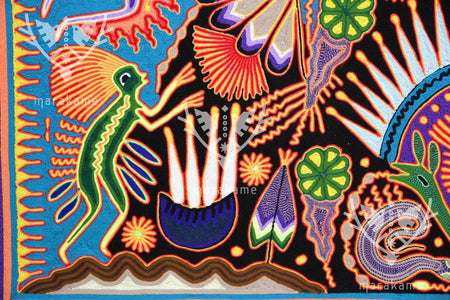 Nierika de Yarn Huichol Peinture - Le bruit de la nuit - 120 x 120 cm. - Art Huichol - Marakame