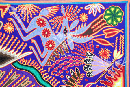 Nierika de Yarn Huichol Peinture - Le bruit de la nuit - 120 x 120 cm. - Art Huichol - Marakame