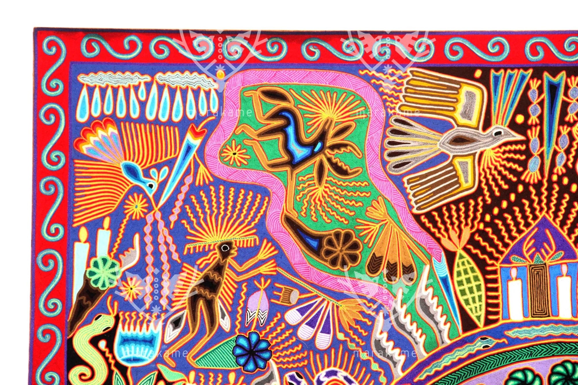 Nierika de Estambre Huichol Picture - Peyote Family - 2 x 2 m. - Huichol Art - Marakame