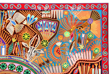 Immagine Nierika de Estambre Huichol - Famiglia Peyote - 2 x 2 m. - Arte Huichol - Marakame