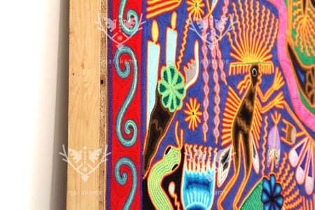 ニエリカ・デ・エスタンブル・ウイチョルの絵画 - ペヨーテの家族 - 2 x 2 m。 - ウイチョル族の芸術 - マラカメ