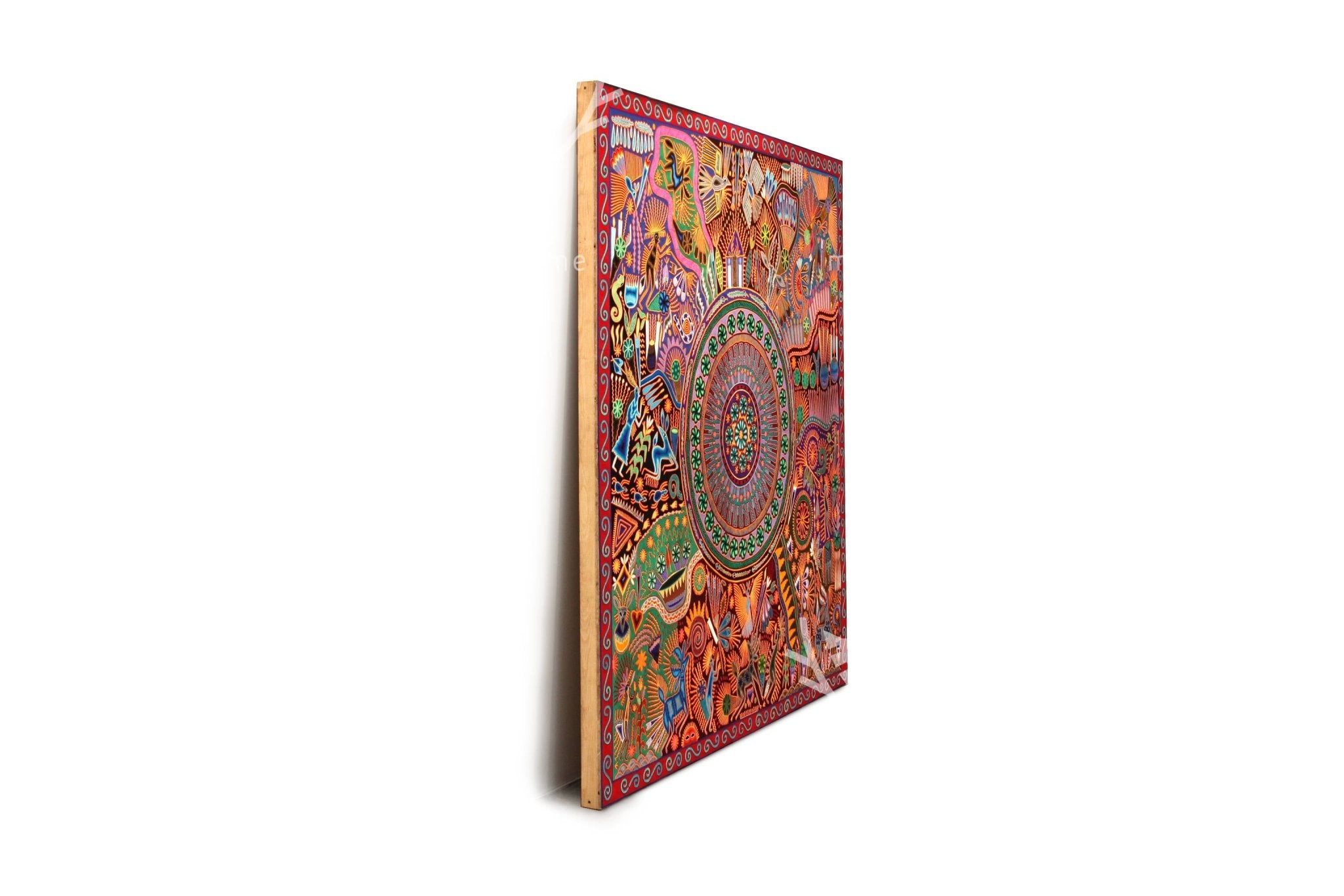 Tableau Nierika de Estambre Huichol - Famille Peyotl - 2 x 2 m. - Art Huichol - Marakamé