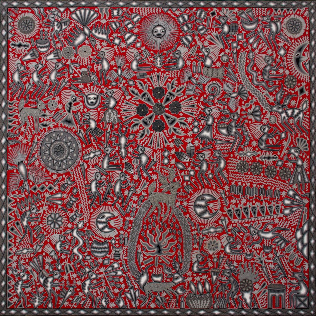 Garn Nierika Huichol Bild - Hikuri Neixa - 200 x 200 cm. - Huichol-Kunst - Marakame