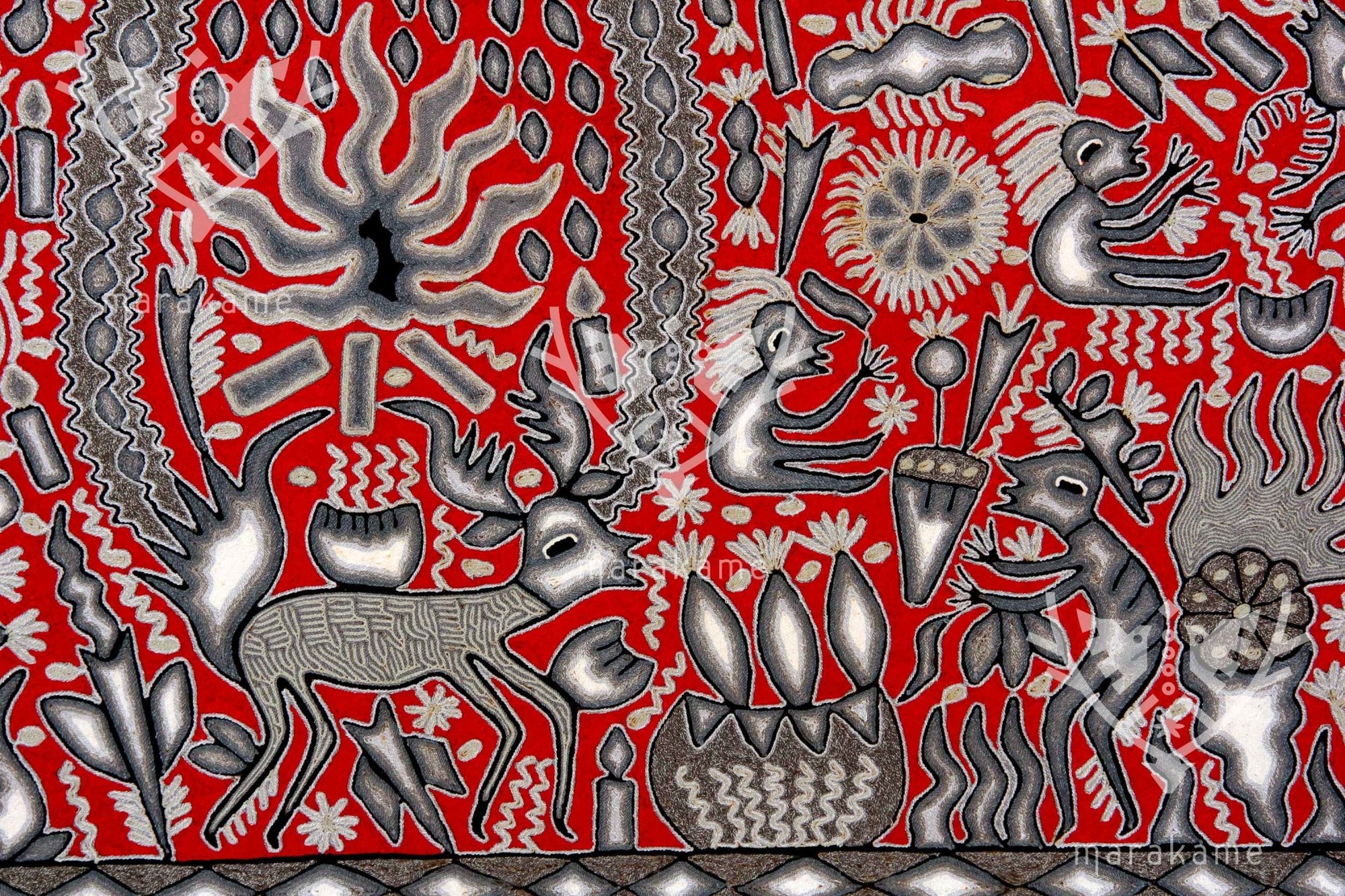 Nierika de Estambre Cuadro Huichol - Hikuri Neixa - 200 x 200 cm. - Arte Huichol - Marakame