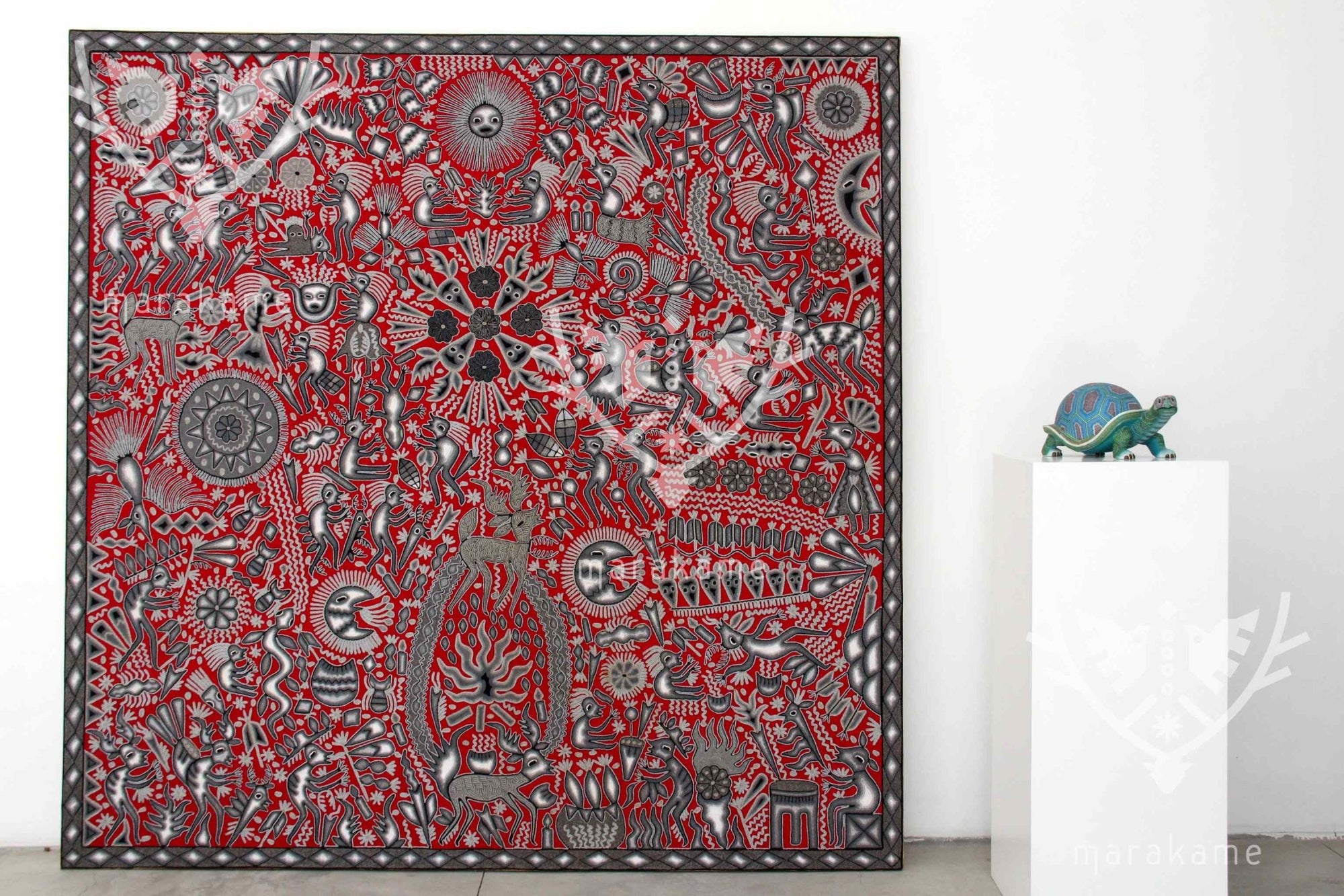 Nierika de Estambre Cuadro Huichol - Hikuri Neixa - 200 x 200 cm. - Arte Huichol - Marakame