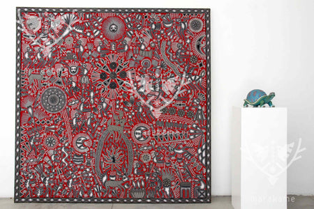 Yarn Nierika Huichol Picture - Hikuri Neixa - 200 x 200 cm. - Huichol Art - Marakame