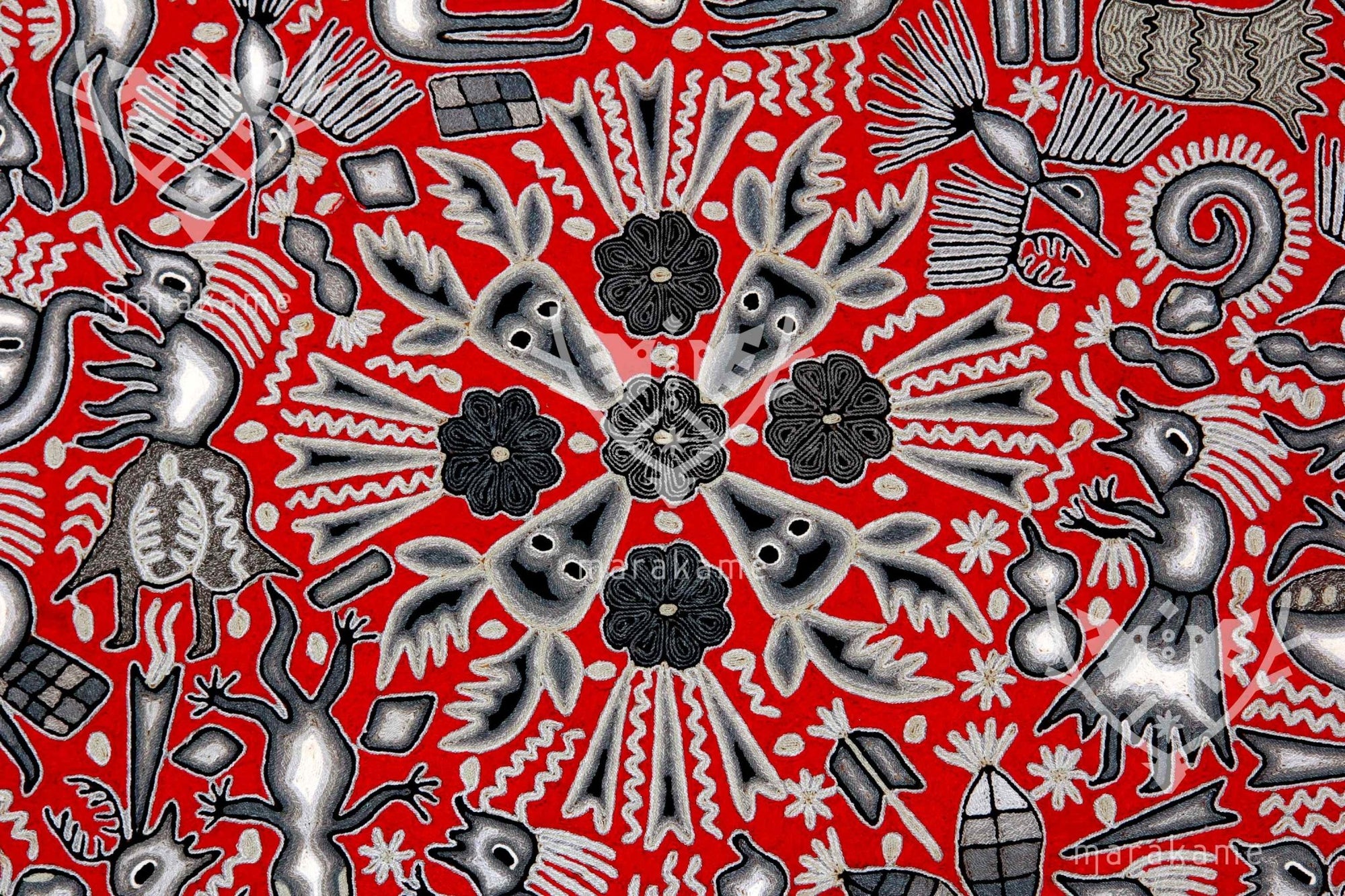 Garn Nierika Huichol Bild - Hikuri Neixa - 200 x 200 cm. - Huichol-Kunst - Marakame