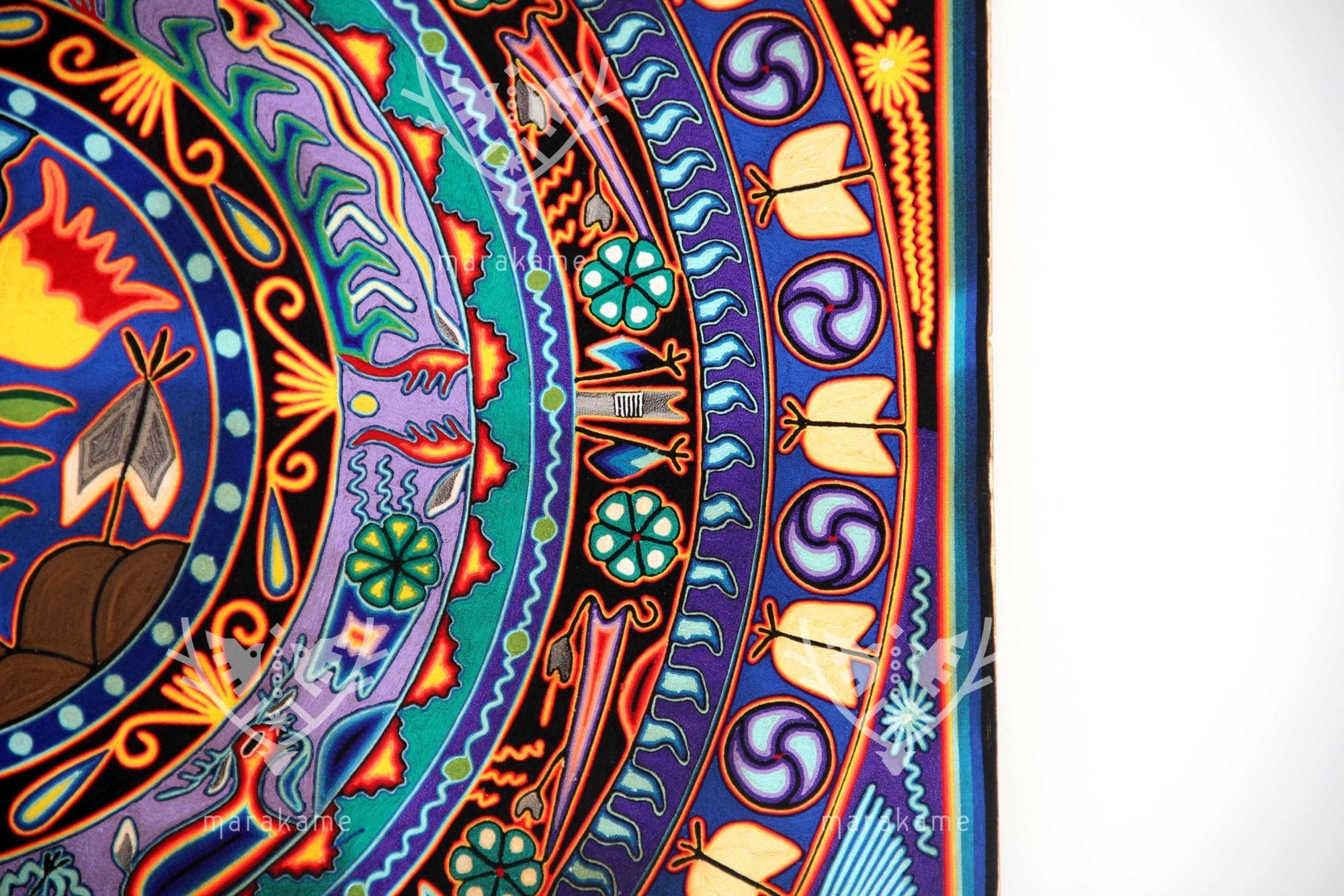 Peinture Nierika de la pire Huichol - Kieri - 150 x 150 cm. - Art Huichol - Marakamé