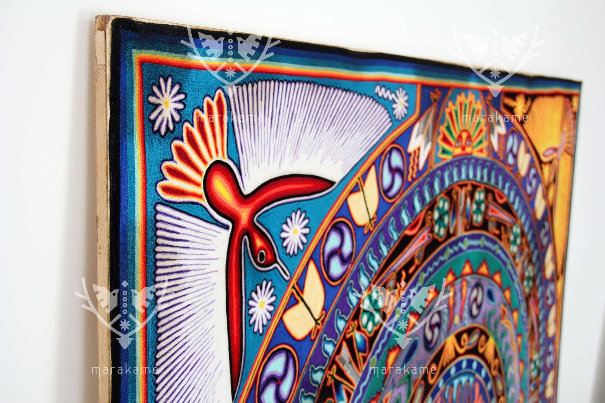 Peinture Nierika de la pire Huichol - Kieri - 150 x 150 cm. - Art Huichol - Marakamé