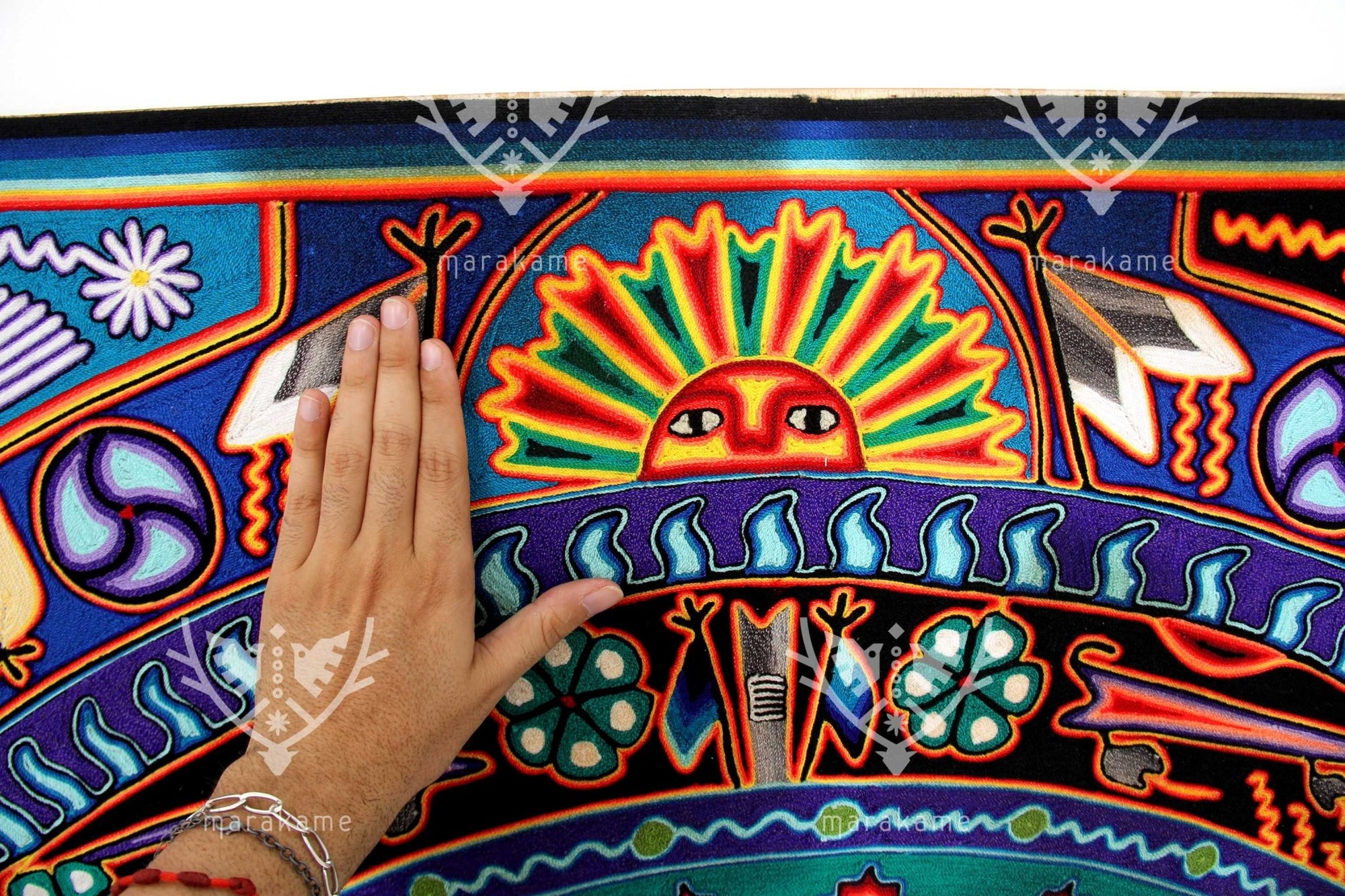 Nierika of Worsted Huichol Painting - Kieri - 150 x 150 cm. - Huichol Art - Marakame
