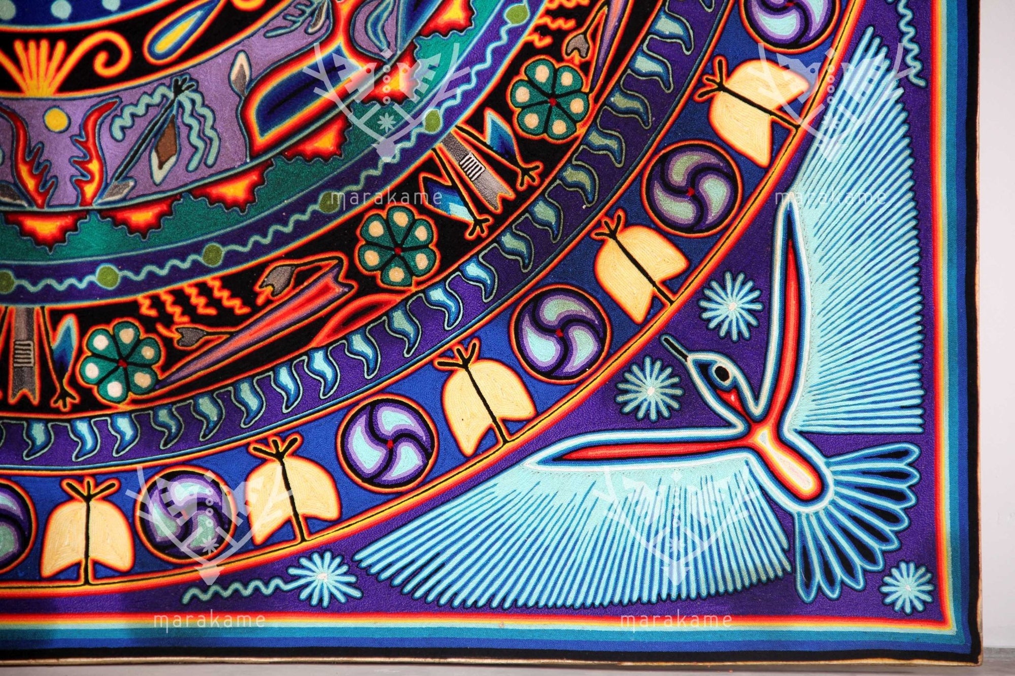 Nierika of Worsted Huichol Gemälde – Kieri – 150 x 150 cm. - Huichol-Kunst - Marakame