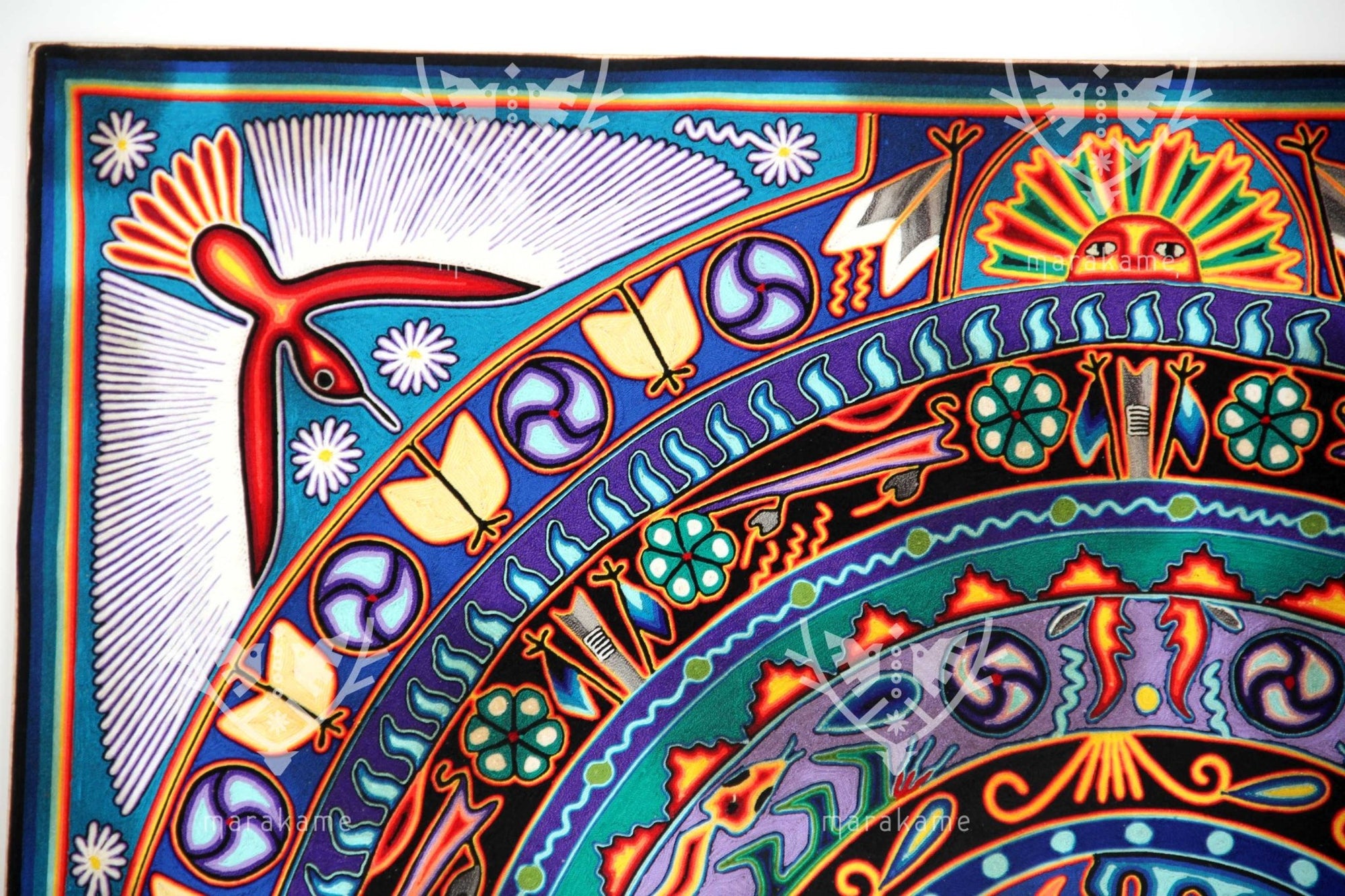 Peinture Nierika de la pire Huichol - Kieri - 150 x 150 cm. - Art Huichol - Marakamé