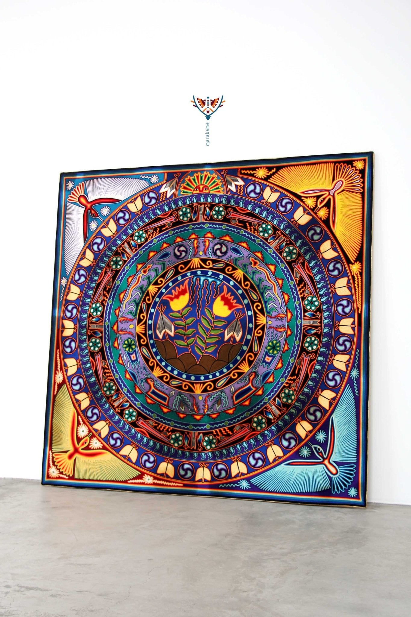 Nierika de Estambre Cuadro Huichol - Kieri - 150 x 150 cm. - Arte Huichol - Marakame