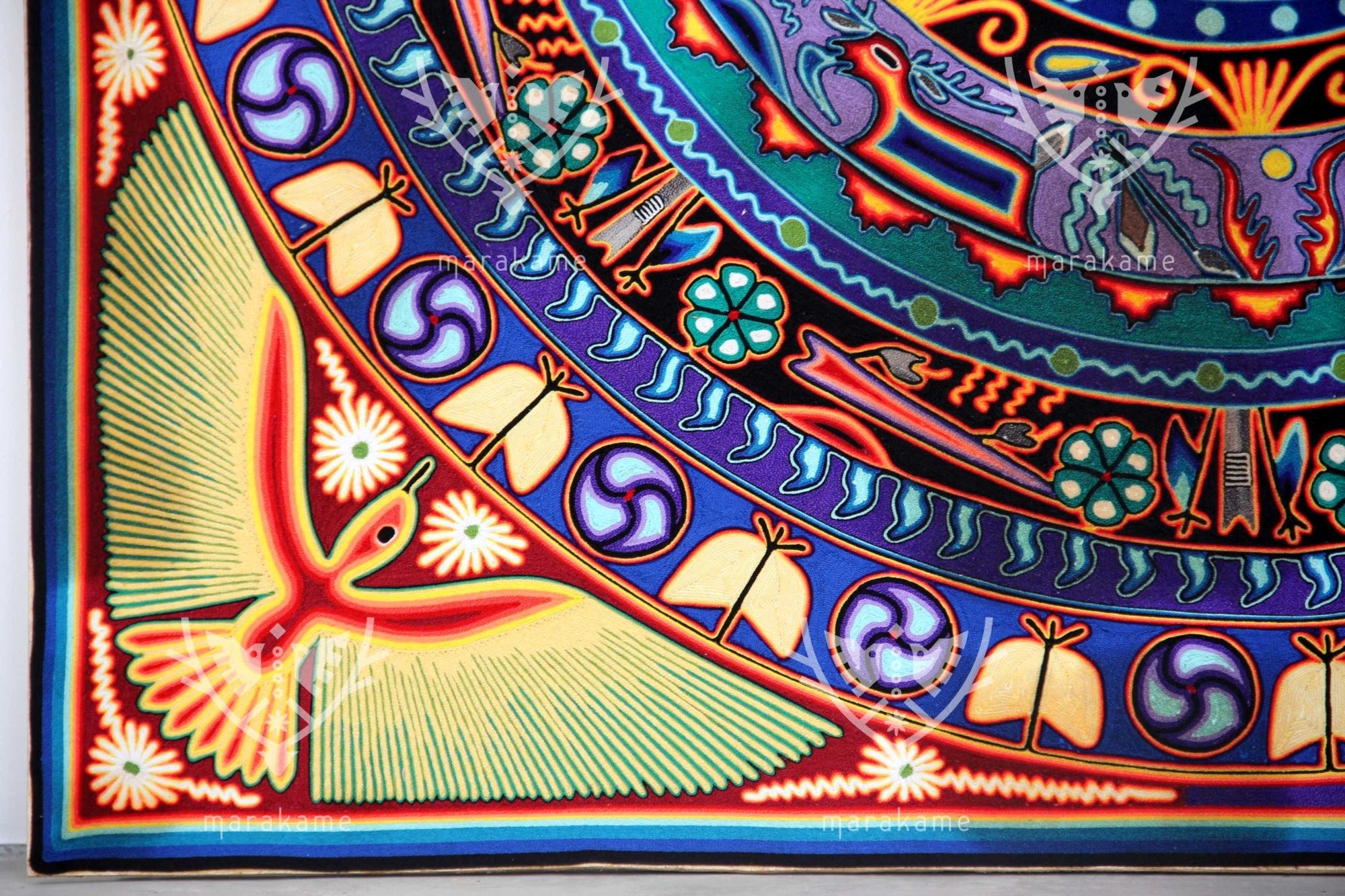 Nierika of Worsted Huichol Painting - Kieri - 150 x 150 cm. - Huichol Art - Marakame