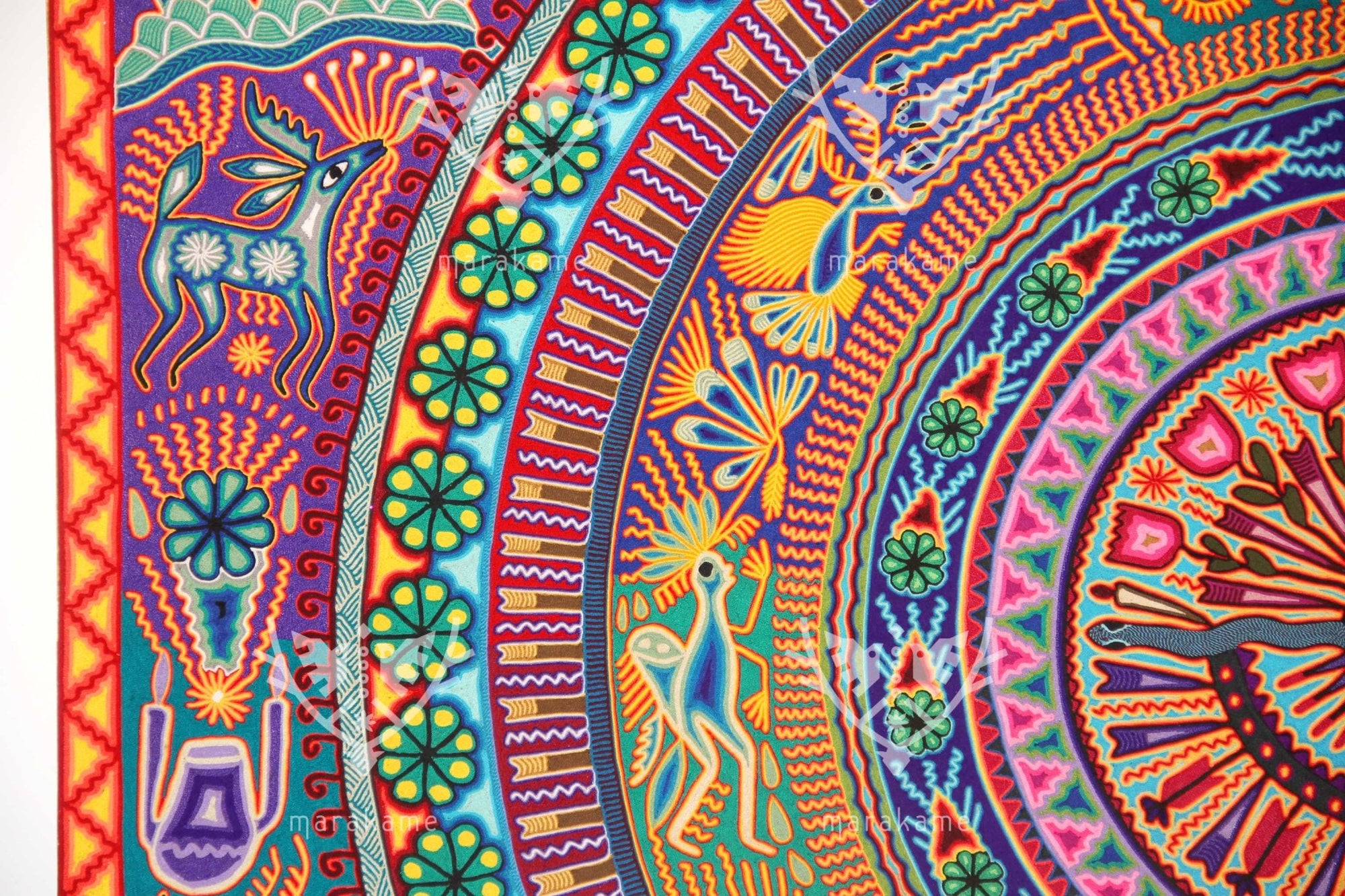 Peinture Nierika de la pire Huichol - Kuyuaneneme - 2 x 2 m. - Art Huichol - Marakamé